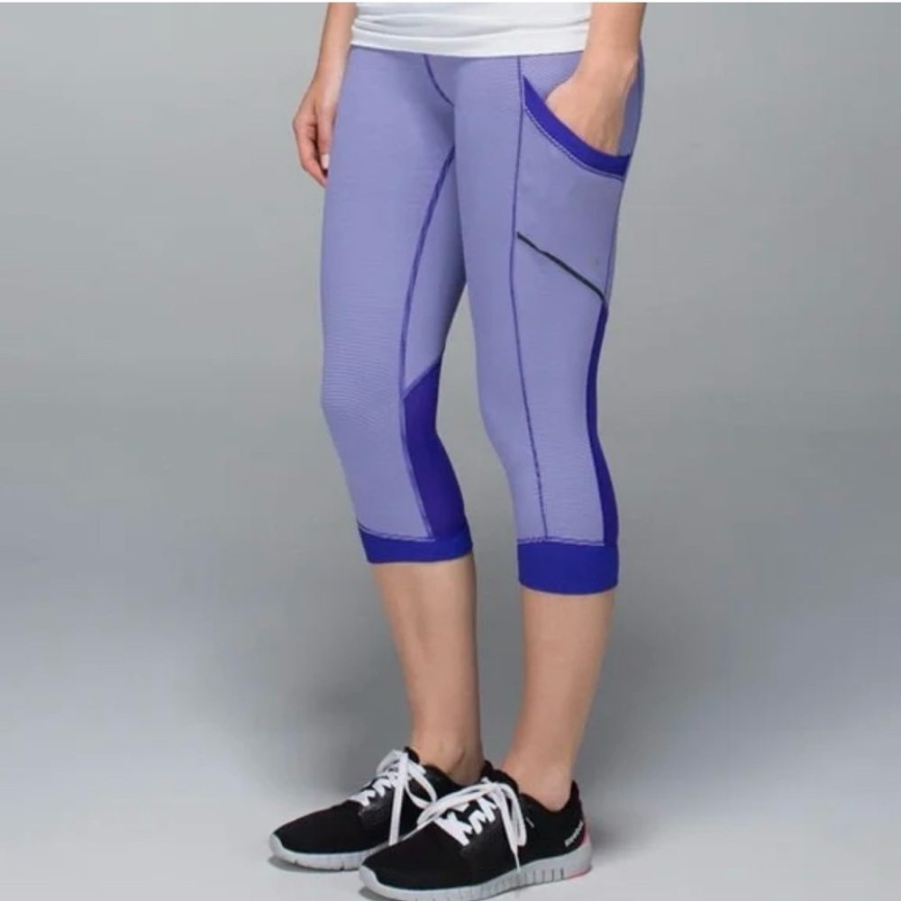 Lululemon Purple Cropped Leggings Run Capri Pocket Athletic Yoga Pants Women 6